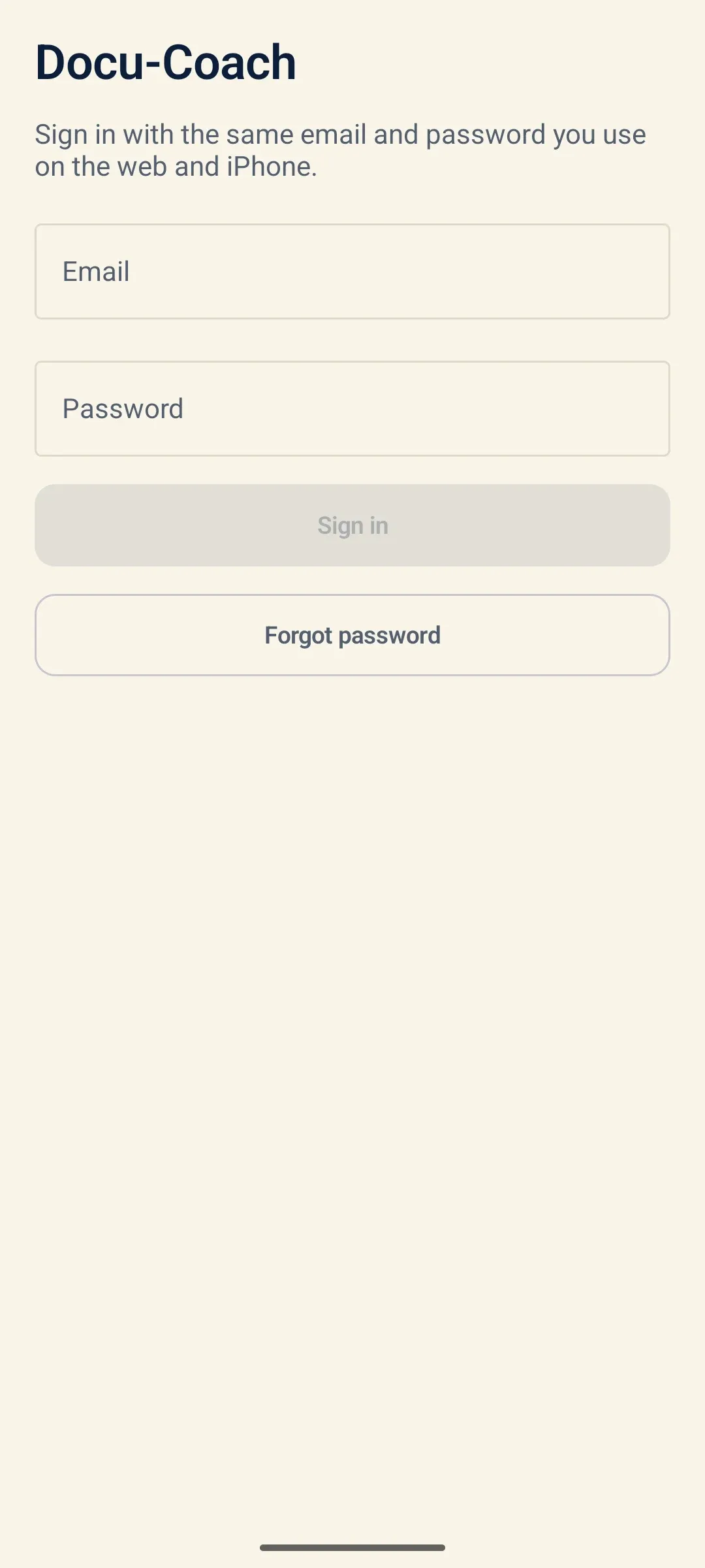 Docu-Coach for Android sign-in screen in the native Kotlin and Jetpack Compose app