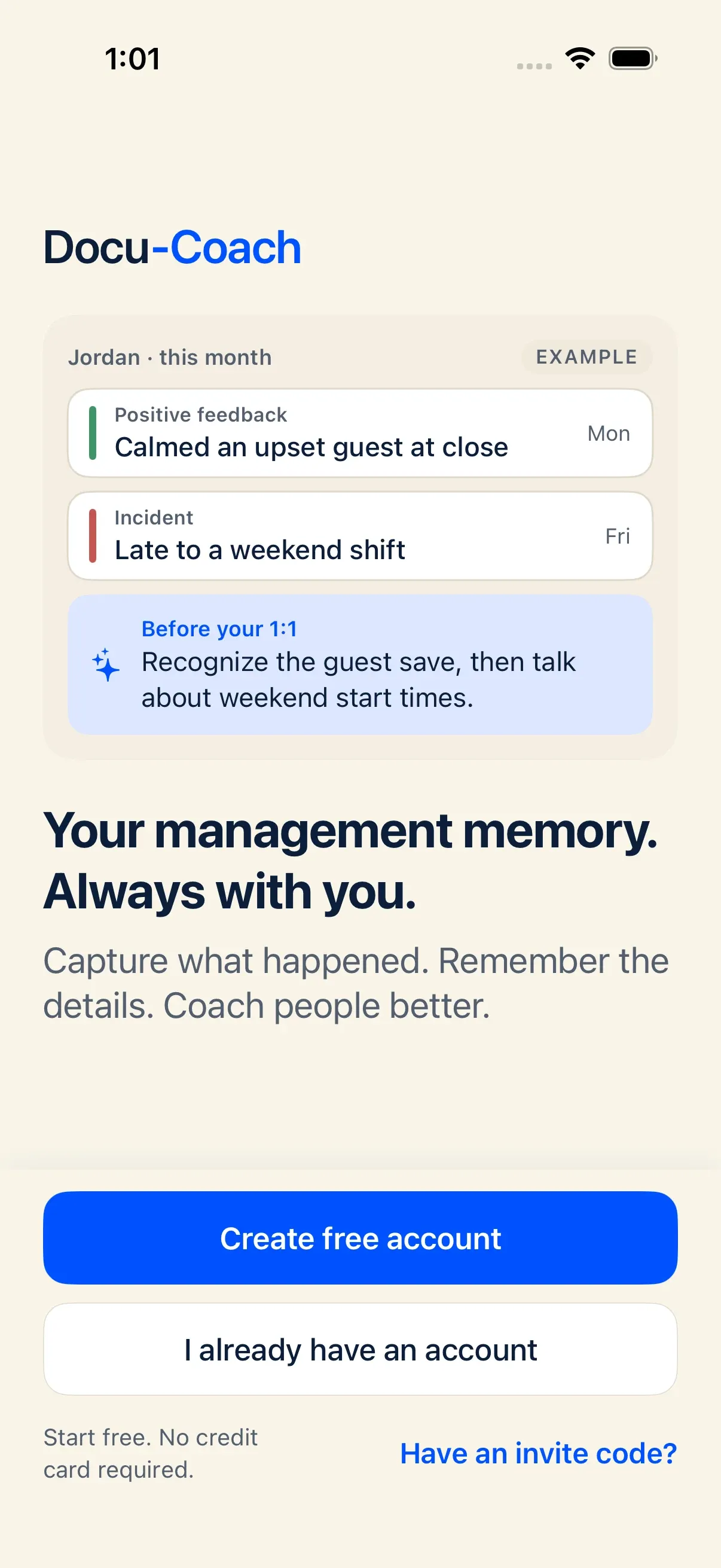 Docu-Coach native iPhone app Welcome screen