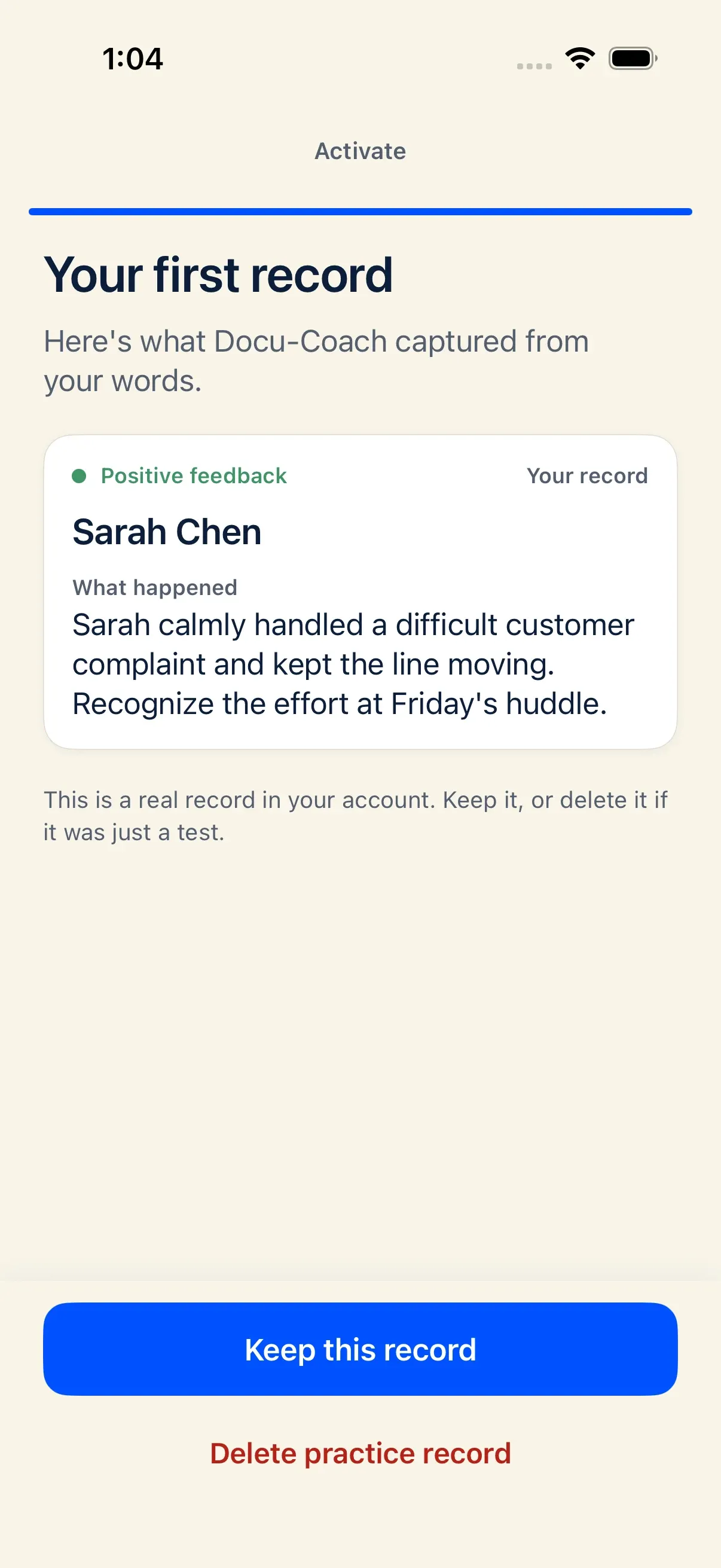 iPhone polished recording result showing structured note text and original transcript