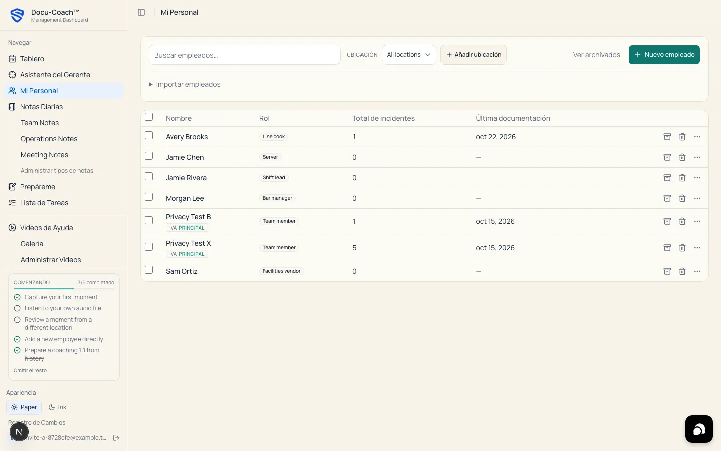 Web My People directory displayed in Español